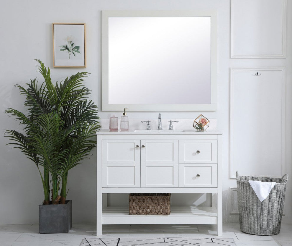 Tobias 42" Single Bathroom Vanity, White With Backsplash