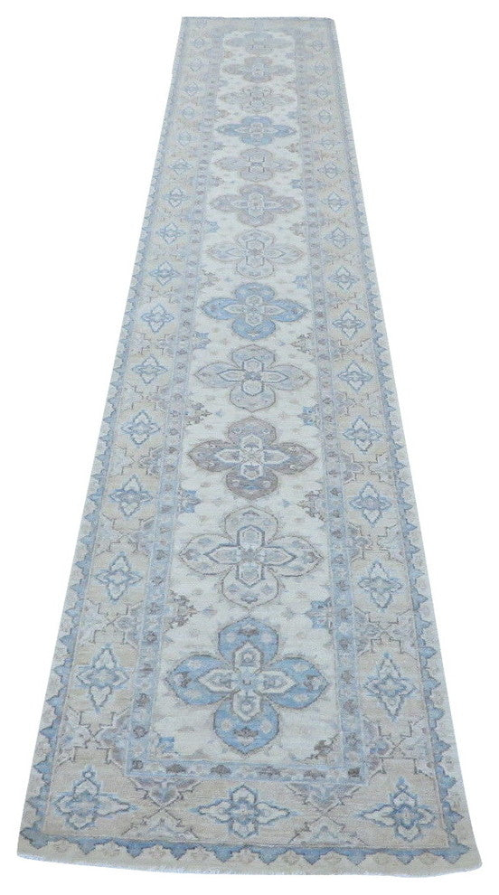 2'6x13'7 Runner Hand Knotted Ivory Fine Peshawar Khotan Oriental Rug