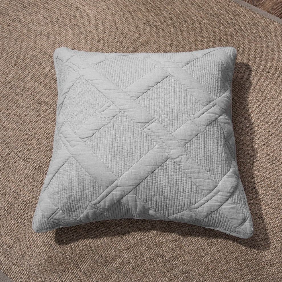 Light Grey Silver Diamond Pastel Cotton Bedspread Set, 26 X 26