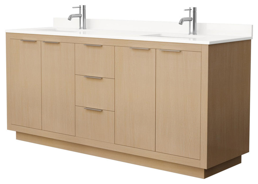 Maroni 72" Light Straw Double Vanity, White Quartz Top, 1-Hole, Nickel Trim