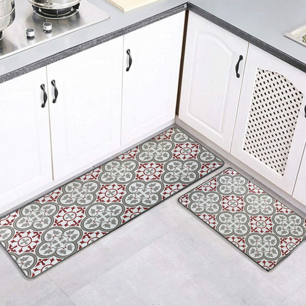 Paco Printed Kitchen Mat Red and Gray Tile Design 32" x 20"