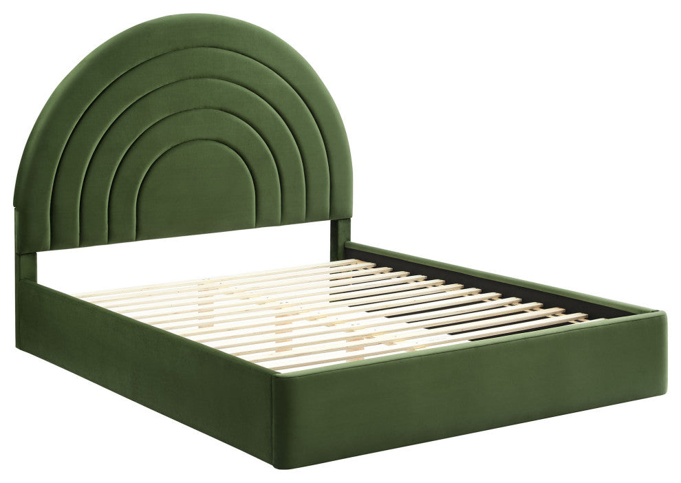Solana Arched Performance Velvet King Platform Bed, Moss Green