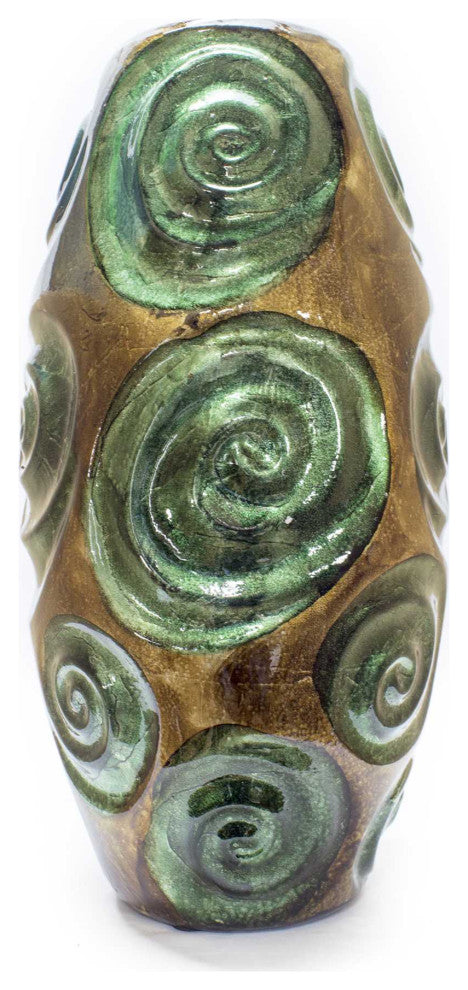 HomeRoots 7.5" X 7.5" X 14" Turquoise Copper and Bronze Ceramic Table Vase
