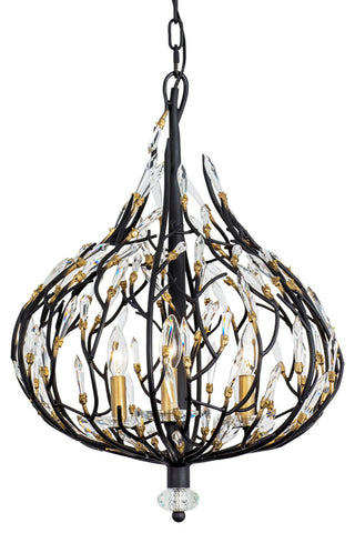 Bask 3-Lt Crystal Pendant - Matte Black/French Gold