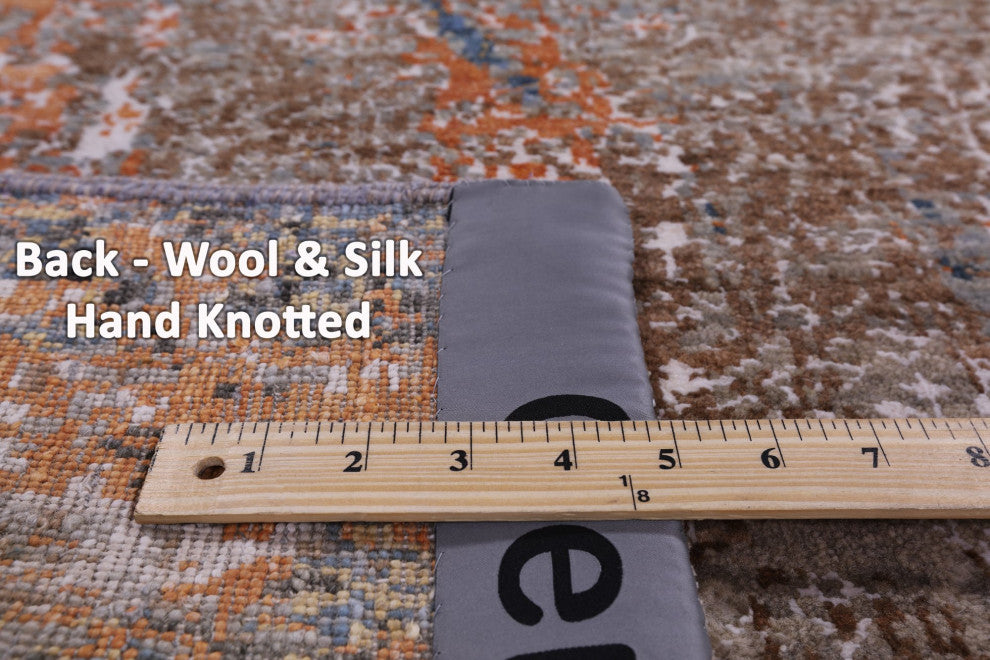 5' 11" X 9' 3" Wool and Silk Hand Knotted Abstract Rug Q8560