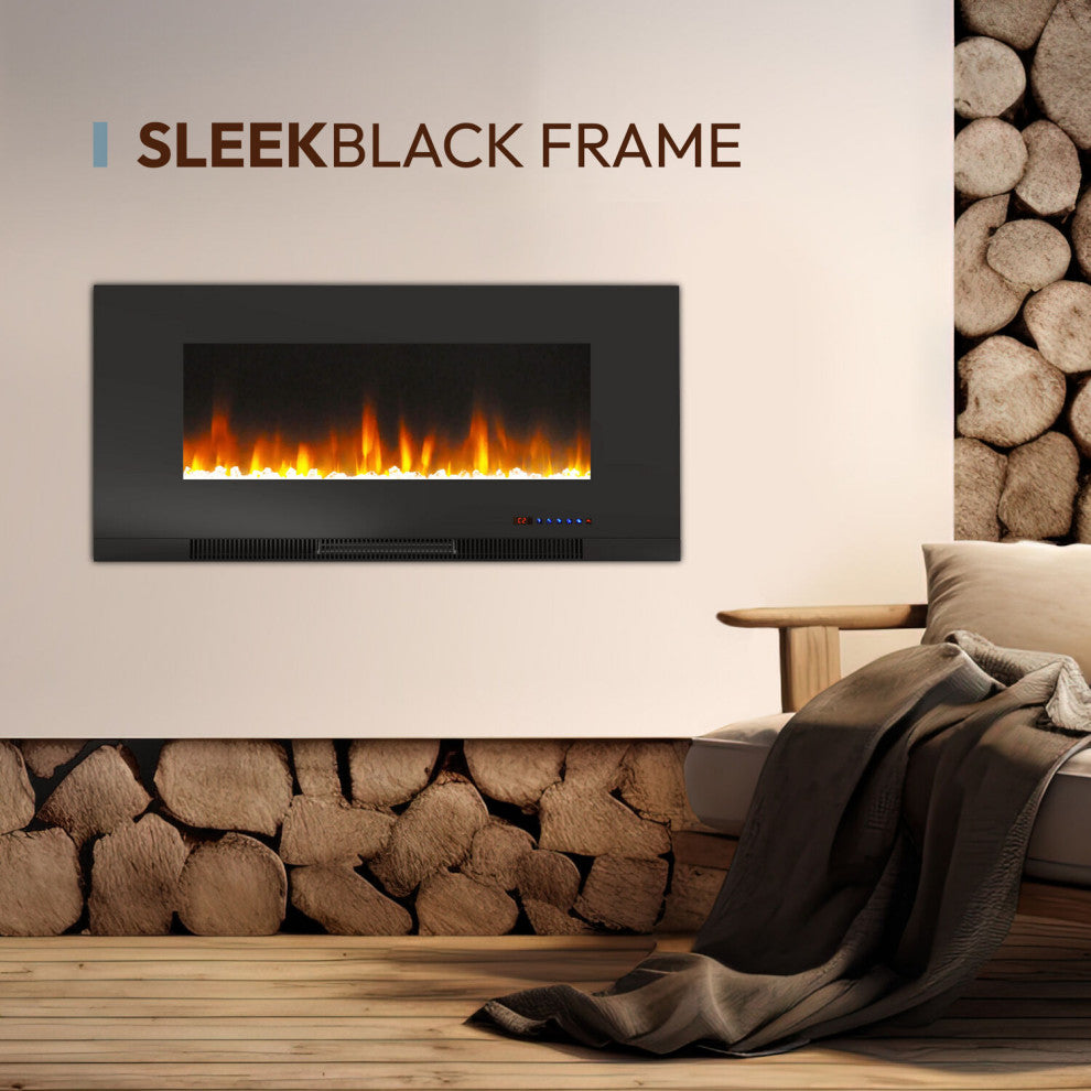 42" Wall-Mount Electric Fireplace, Black