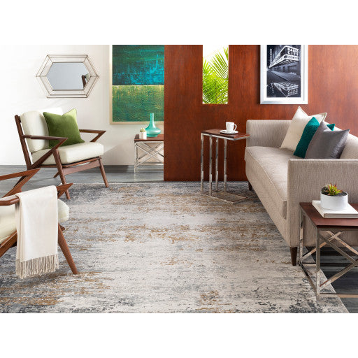 Surya Solar SOR-2302 3'x8' Rug, Medium Gray/Taupe/Bright Yellow/White