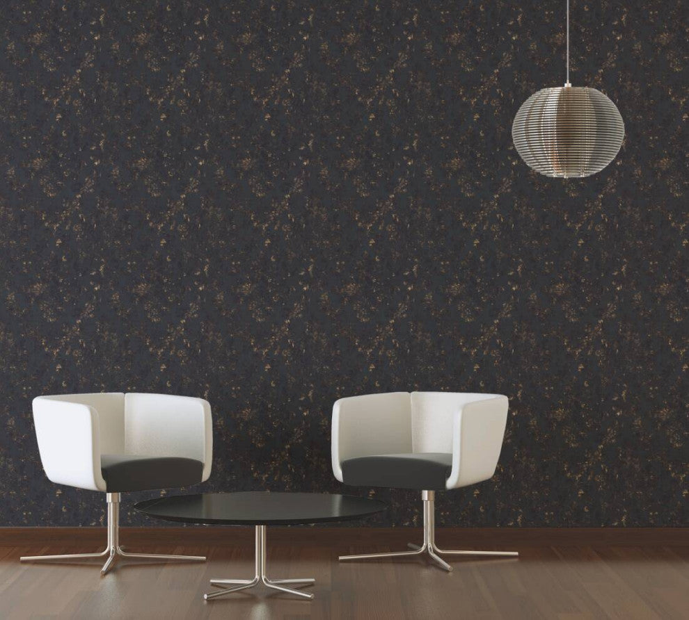 Damask Textured Wallpaper, Ornaments, 374132, Black Anthracite Gold, 1 Roll
