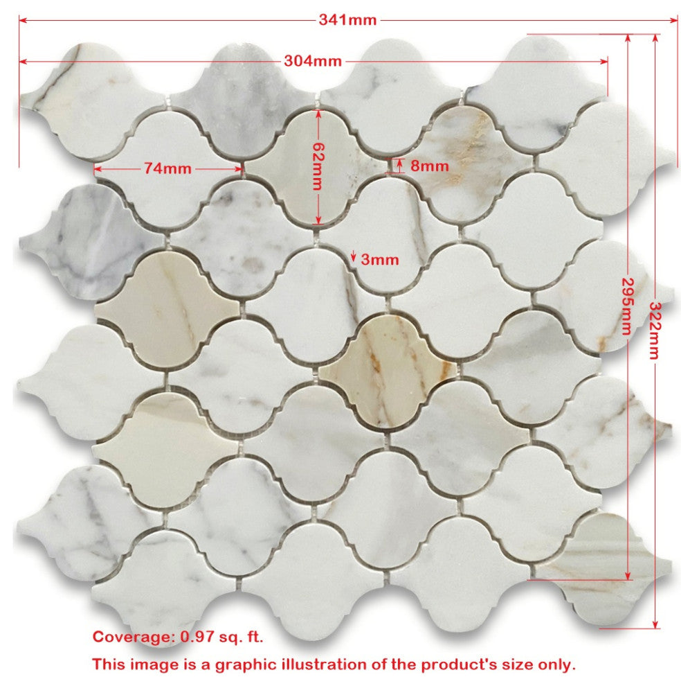 Calacatta Gold Calcutta Marble Arabesque Lantern Mosaic Tile Polished, 1 sheet