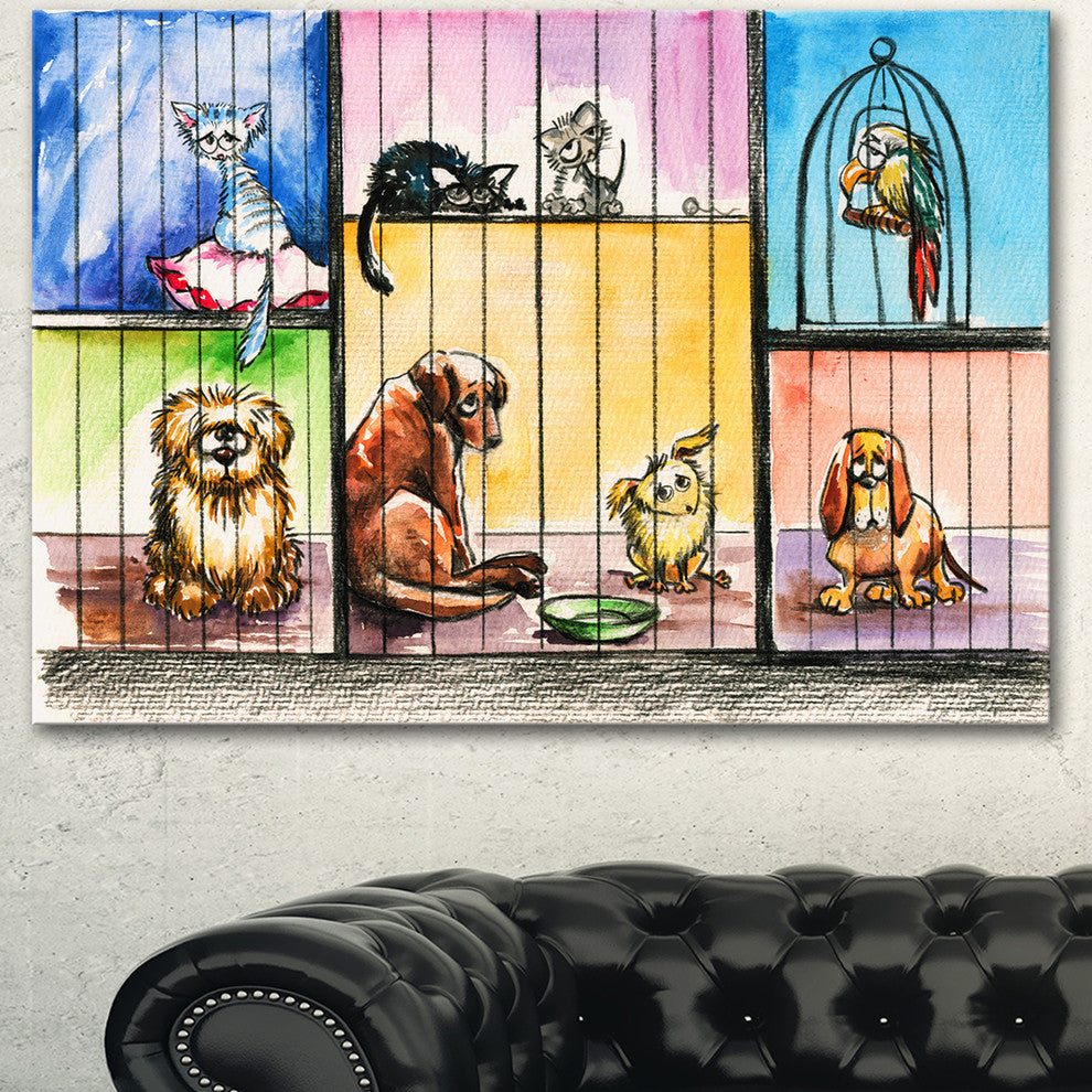 Sad Animals in the Pound, Abstract Canvas Art Print, 40"x30"