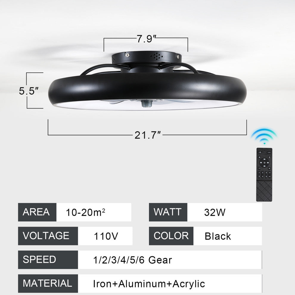 22 in. W x 6 in. H Ceiling Fan in Black and White with Dimmable LED Lights