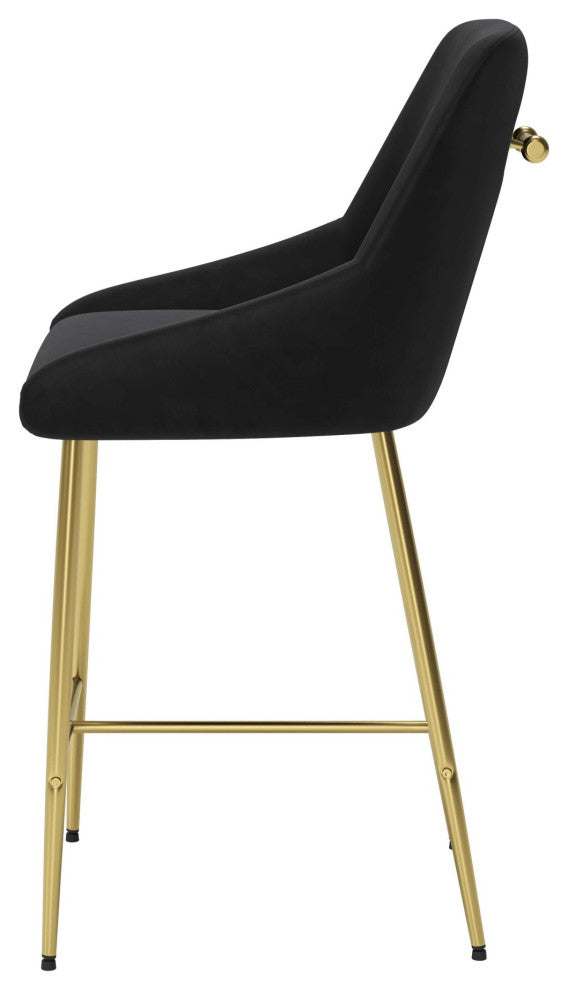 Counter Stool Chair, Steel Metal, Fabric, Black, Gold, Bar Kitchen Cafe Bistro