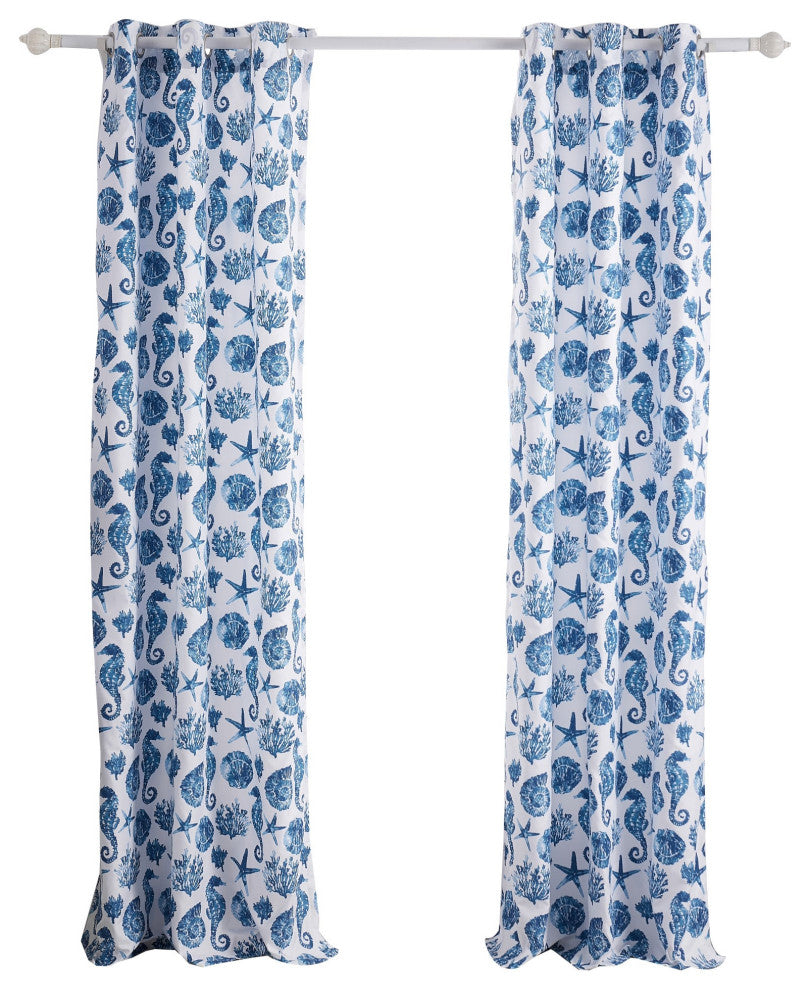 Greenland Home Fashions Pebble Beach Window Panel Pair, Blue 42x84(2), 3x24(2)