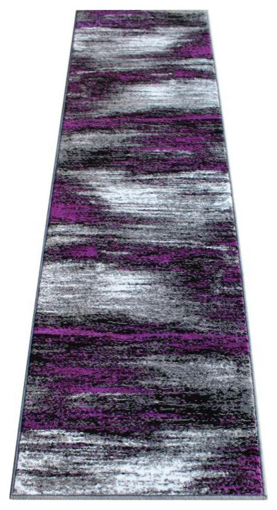 Rylan Collection Abstract Pattern Area Rug-Purple - 2' x 7'