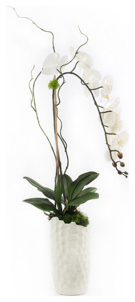 Tall Real Touch White Orchid Arrangement in White Vase