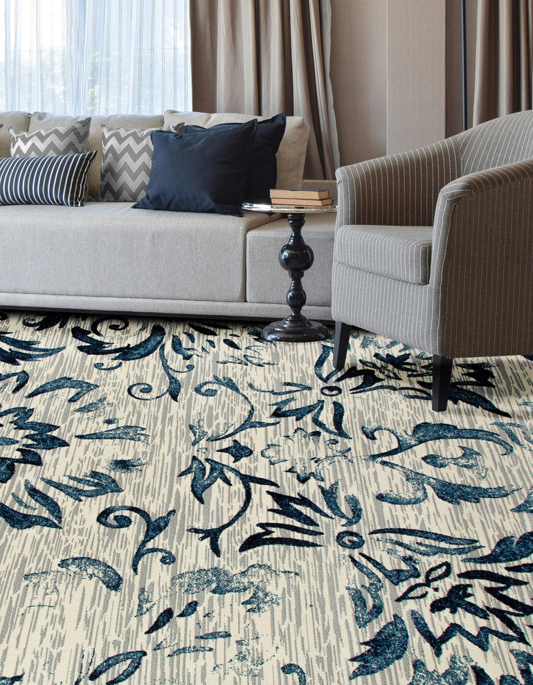 Bastille Faded Beauty Area Rug, Navy, 9'2"x12'4"