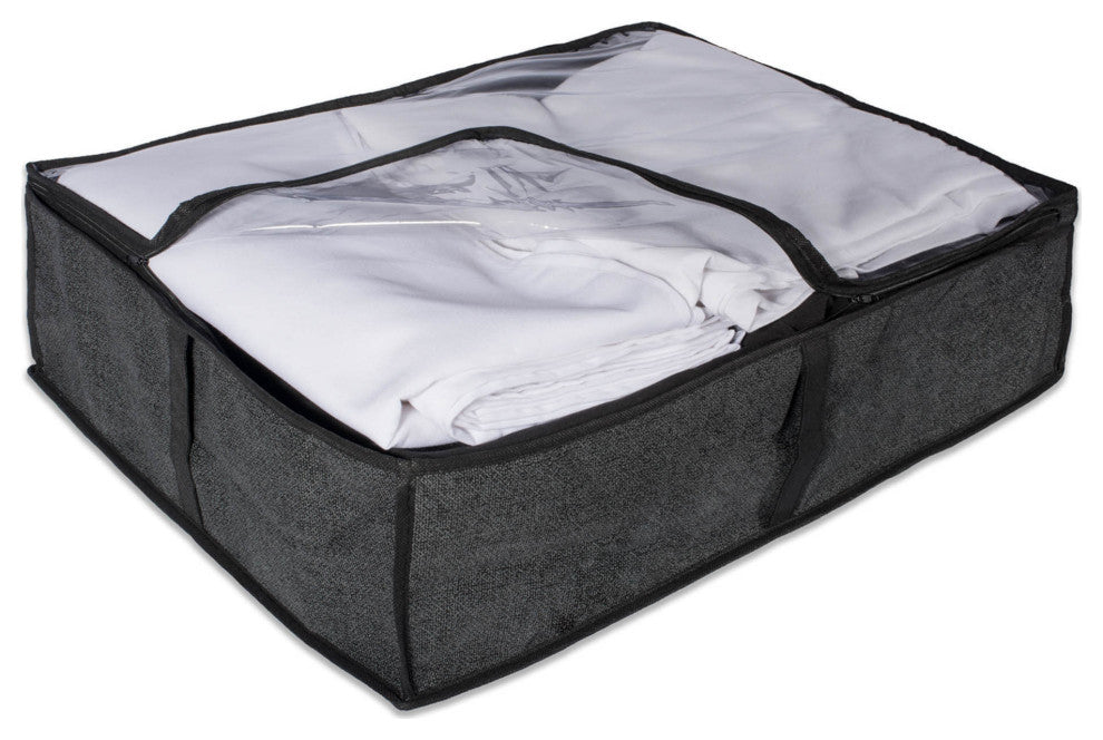 Medium Black Linen Under-The-Bed Soft Storage, Set Of 2