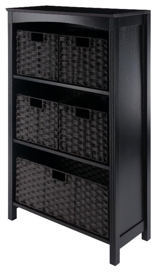Terrace 6-Pc Storage Shelf w/ 5 Foldable Woven Baskets, Espresso and Chocolate