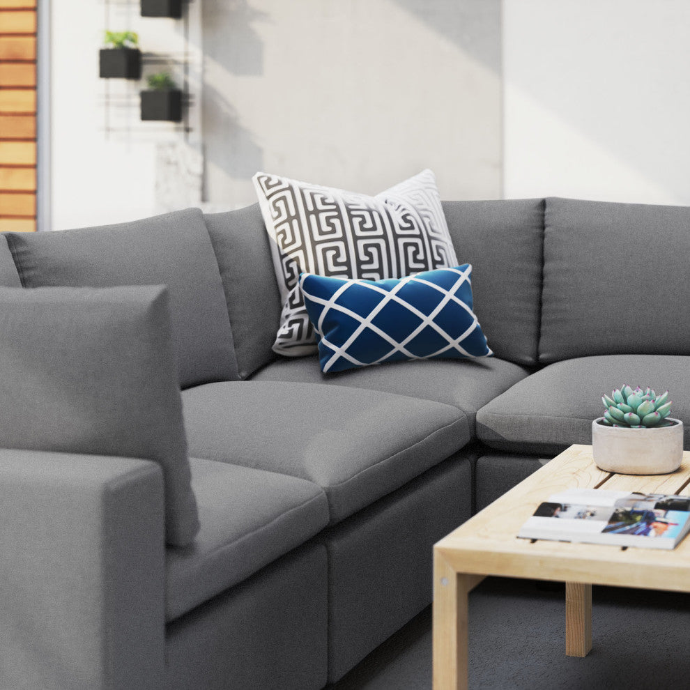 Modular Lounge Sectional Deep Sofa Set, Sunbrella, Gray, Modern, Outdoor