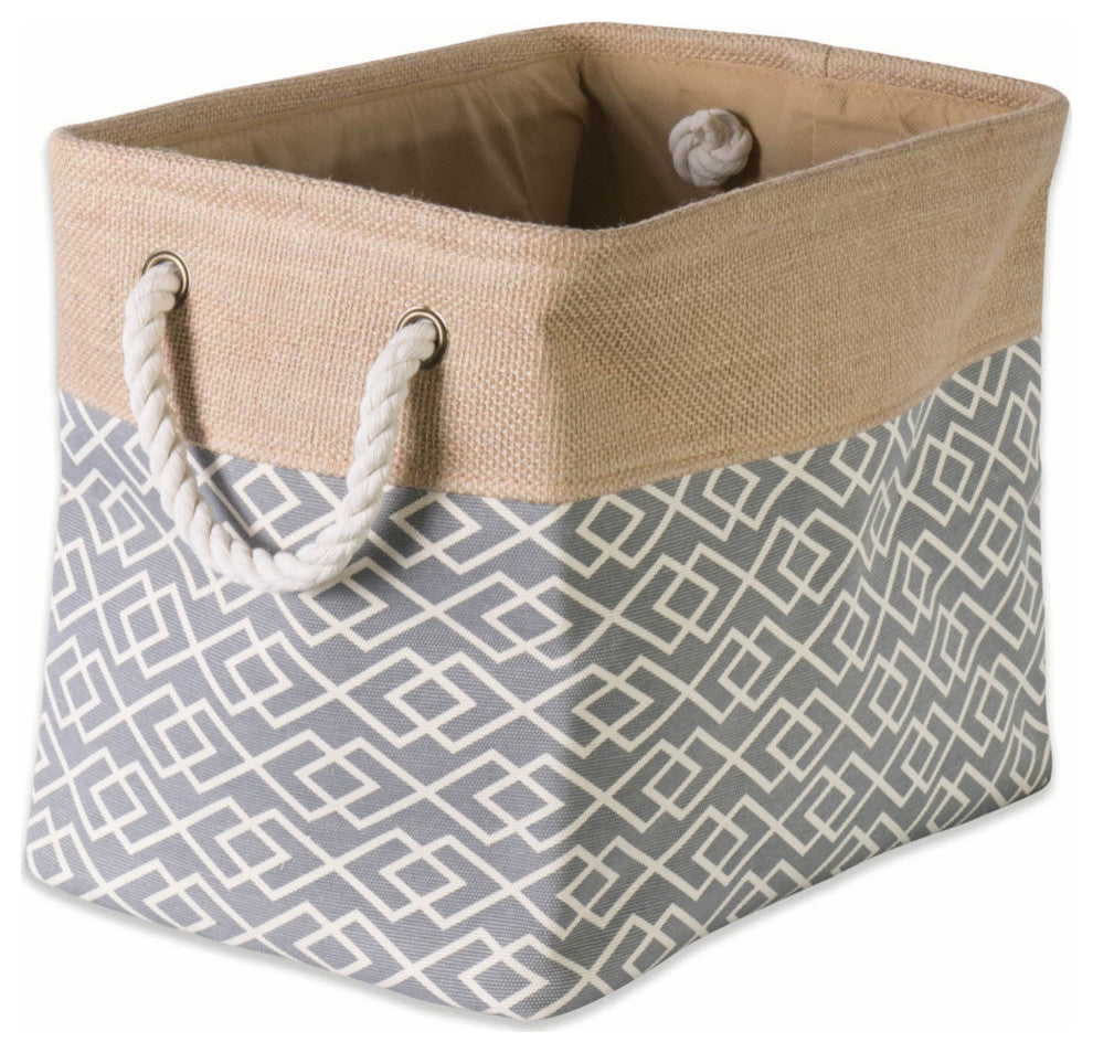 Burlap Bin Diamond Gray Rectangle Medium 16"x10"x12"
