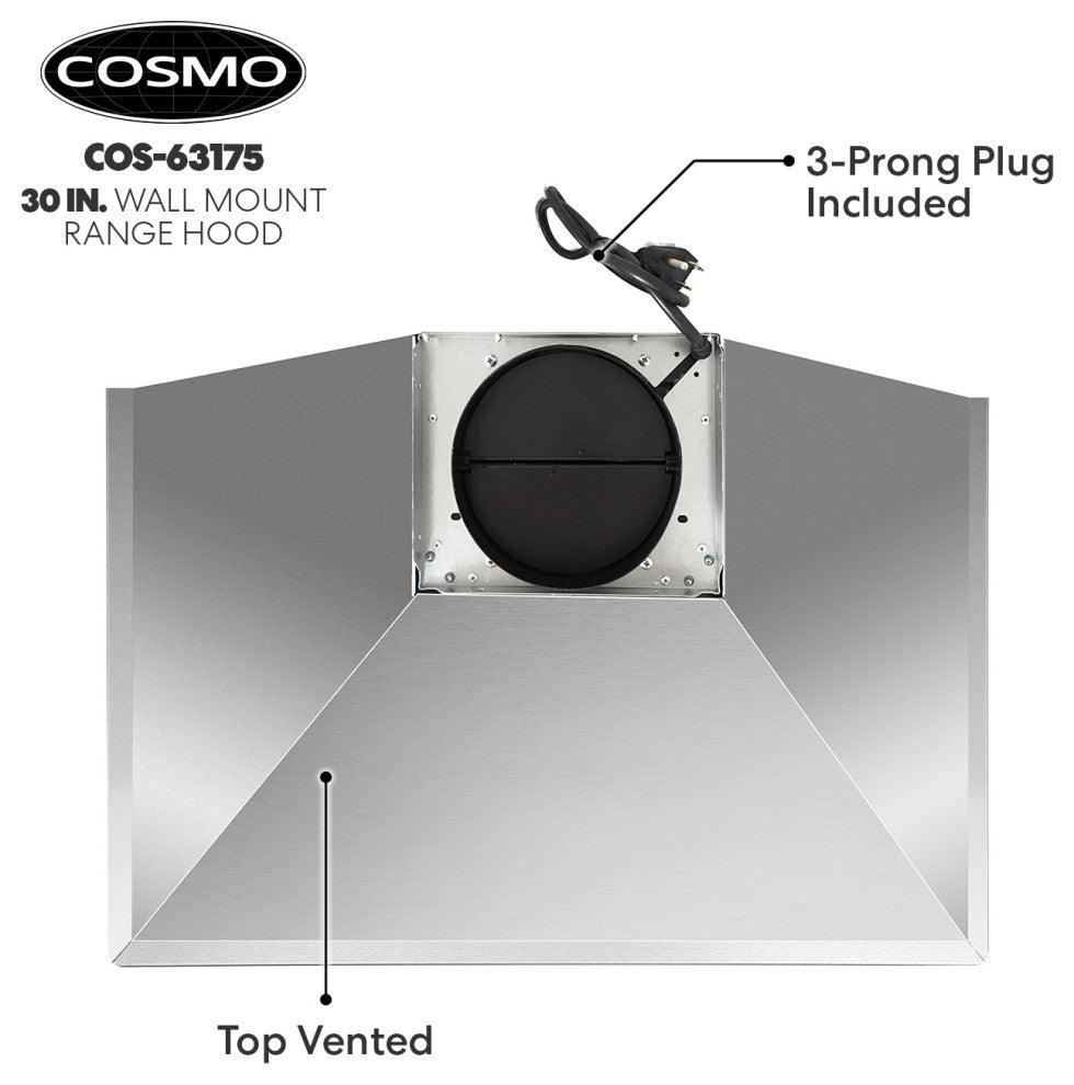 Cosmo Wall-Mount Range Hood, 30"