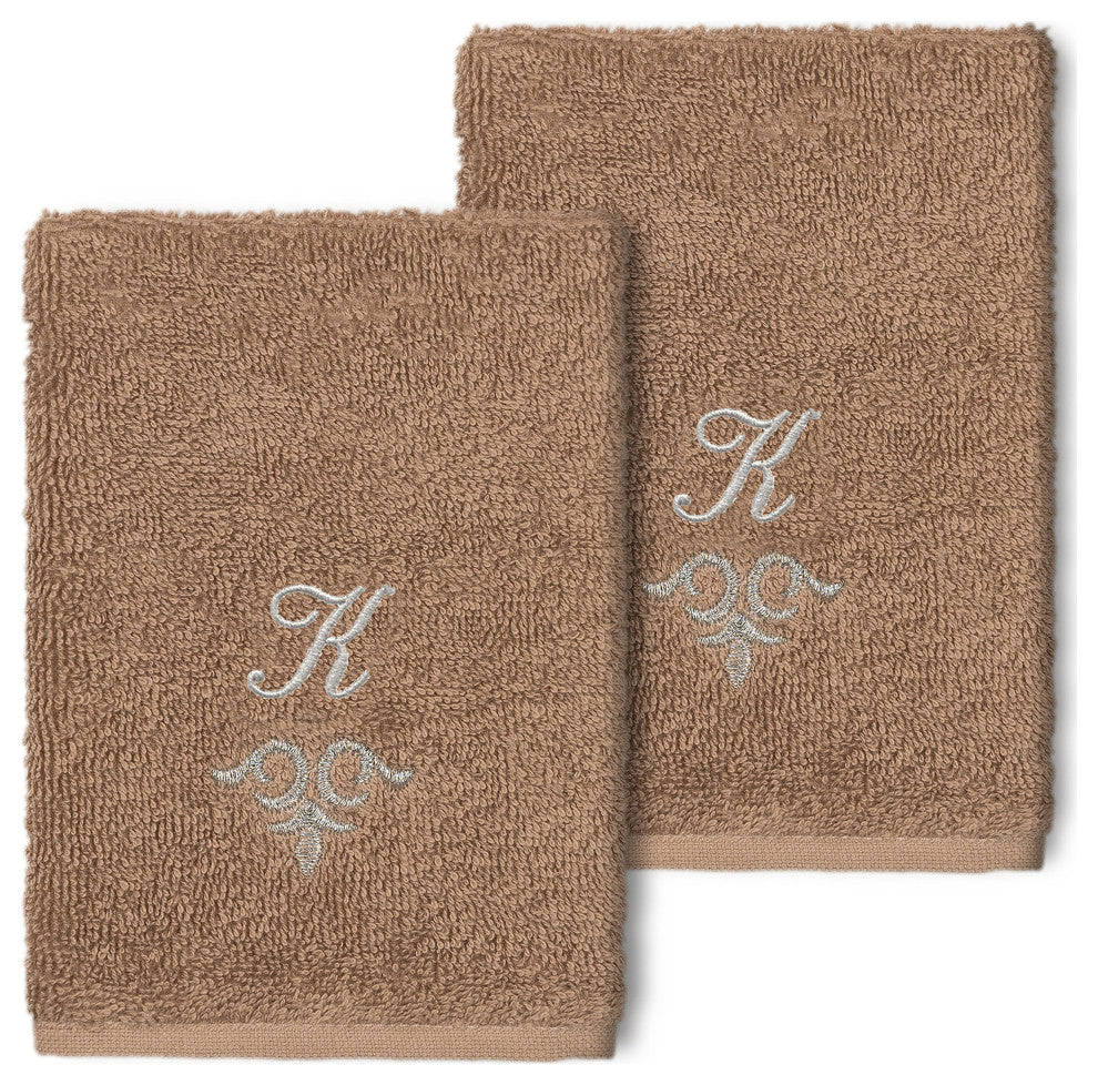 Linum Home Turkish Cotton Monica 2-Piece Embellished Washcloth Set, Latte