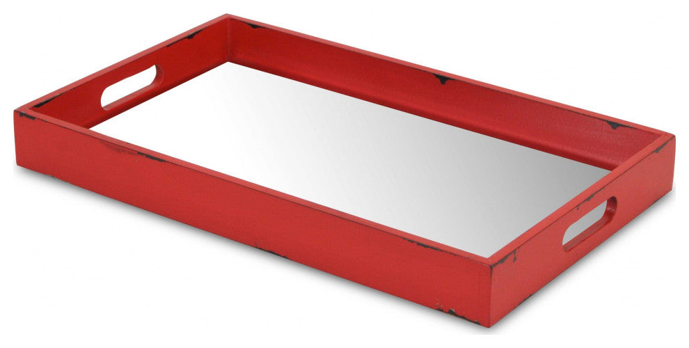 Red Wooden Mirrored Serving Tray