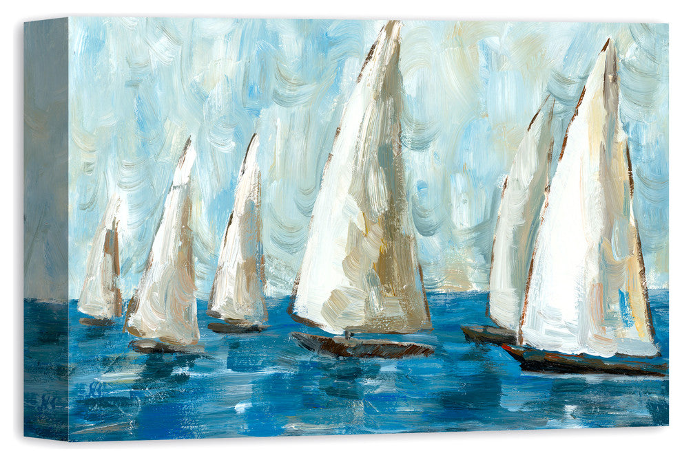Blue Coastal Sailboat Race 12x18 Canvas Wall Art