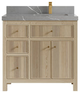 Sonoma Oak 36 Right Offset Bath Vanity with 2" Piatra Gray Quartz