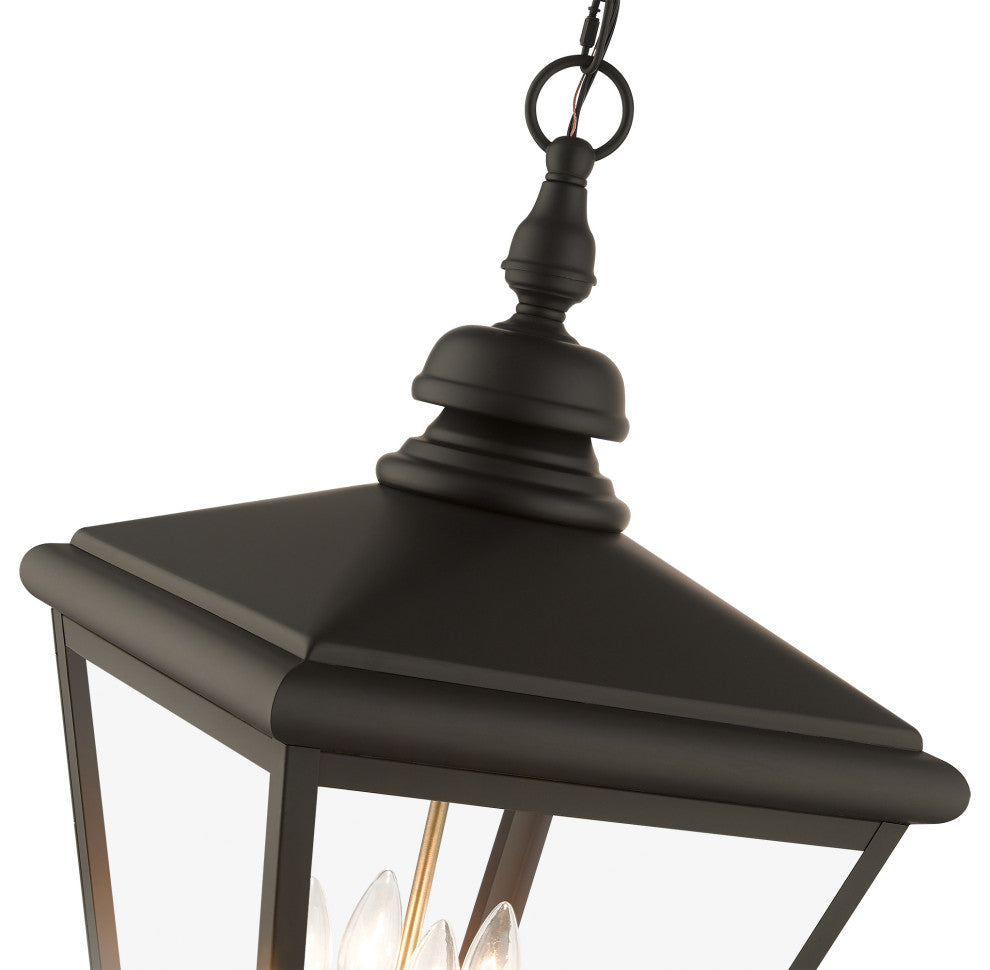 4 Light Bronze Outdoor Extra Large Pendant Lantern, Antique Brass