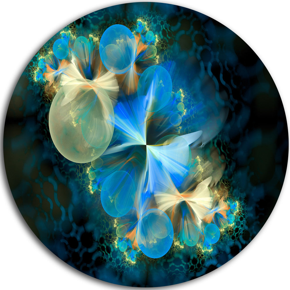 Fractal 3D Blue Bubbles, Abstract Art Large Disc Metal Wall Art, 36"