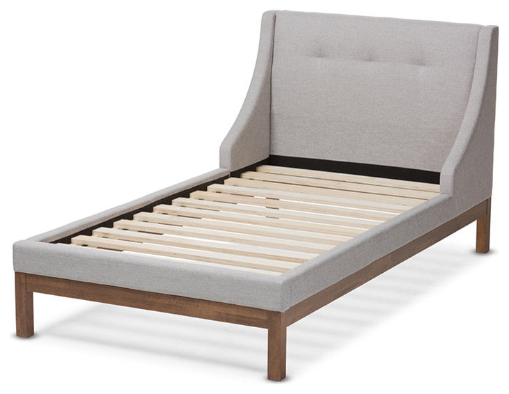 Louvain Grayish Beige Upholstered Walnut Twin Sized Platform Bed