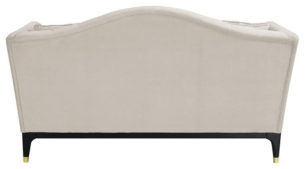 ACME Tayden Loveseat With 4 Pillows, Beige Velvet