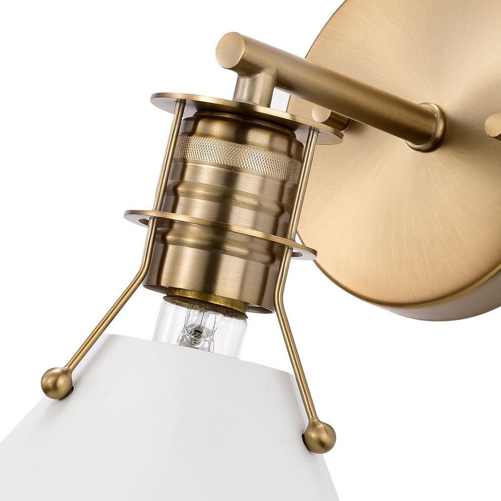 Outpost 1-Light Wall Sconce, Matte White With Burnished Brass