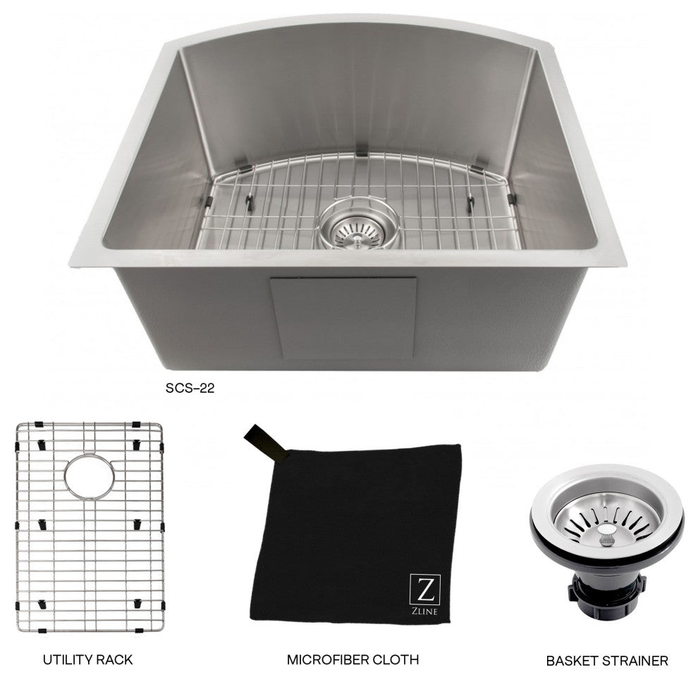 ZLINE 22 In. Under Mount Sink, Stainless Steel, Single Bowl, SCS-22