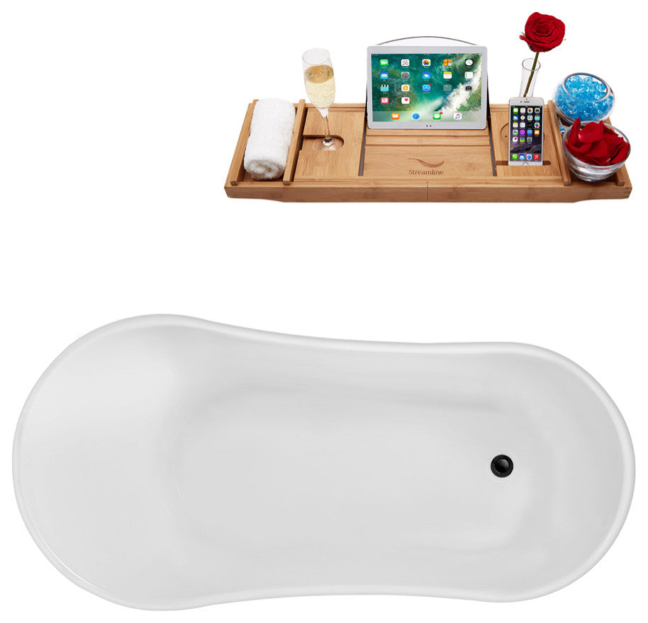 55" Streamline N346CH-IN-BL Clawfoot Tub and Tray With Internal Drain