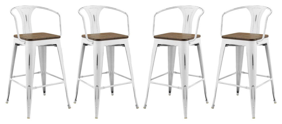 Bar Stool Chair Barstool, Set of 4, Wood, Metal, White, Modern, Bar Pub Bistro