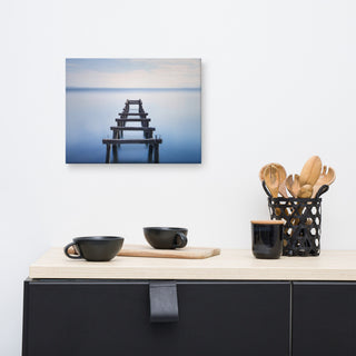 Soft Blue Lake and Abandoned Pier Coastal Landscape Photo Canvas Wall Art Print, 12" X 16"