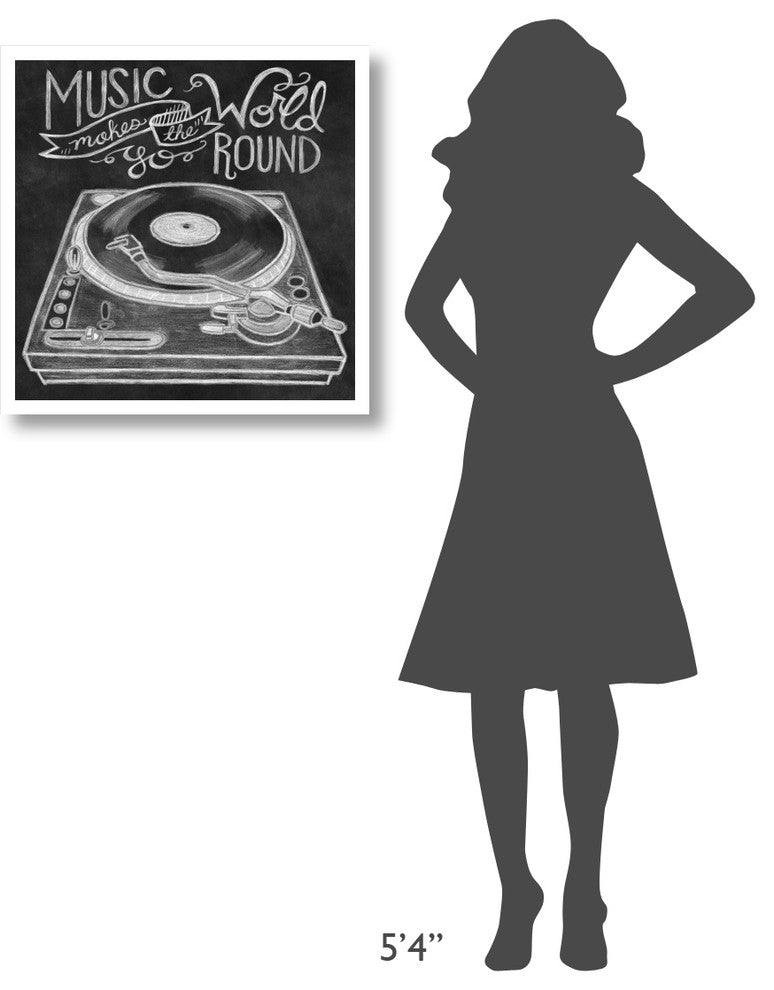 "Retro Record Player Chalk" Digital Paper Print by Mary Urban, 26"x26"