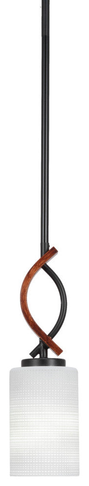 Monterey 1-Light Mini Pendant, Matte Black & Painted Wood-look, 4" White Matrix