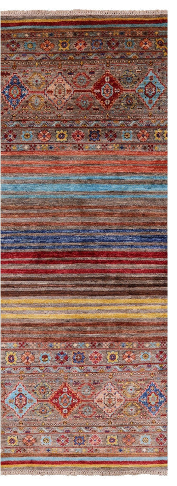2' 7" X 7' 4" Runner Hand-Knotted Super Kazak Khorjin Rug Q7592