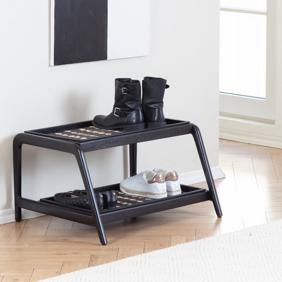 Double-Tier Black Stand With 2-Pair Rubber Boot Trays Stevie and Paul