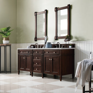 Brittany 72" Double Vanity, Burnished Mahogany, Victorian Silver Quartz