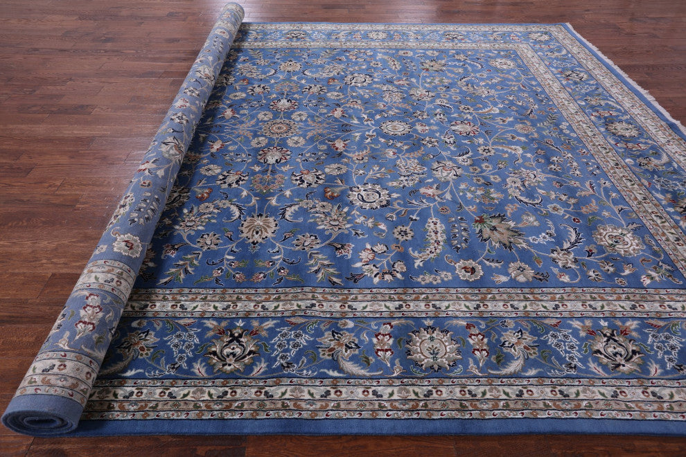 11' 8" X 15' 3" Persian Nain Wool and Silk Hand Knotted Rug Q7155