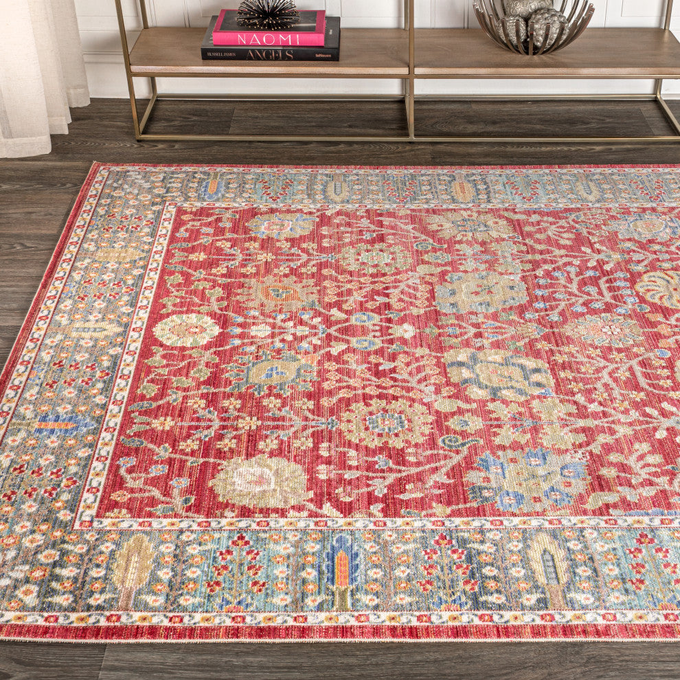 India Flower Area Rug, Burgundy, 8x10