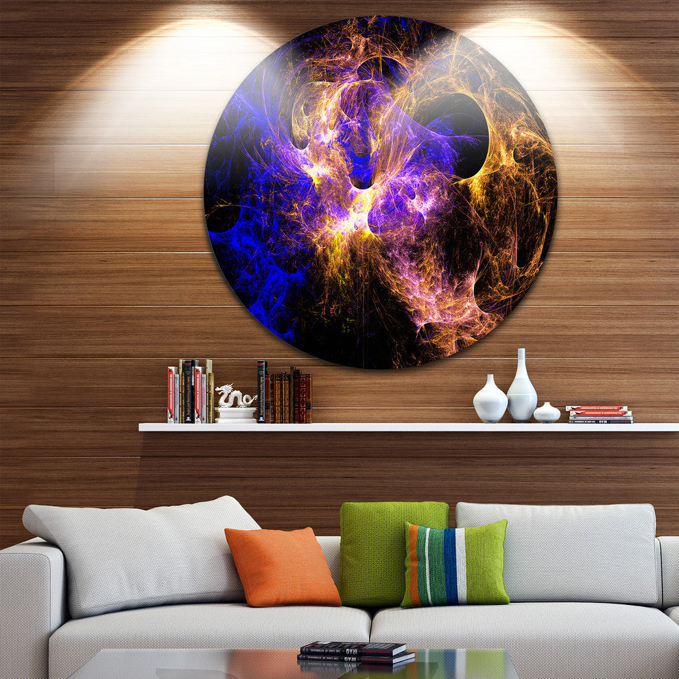 Wings Of Angels Blue In Black, Abstract Digital Disc Metal Artwork, 38"