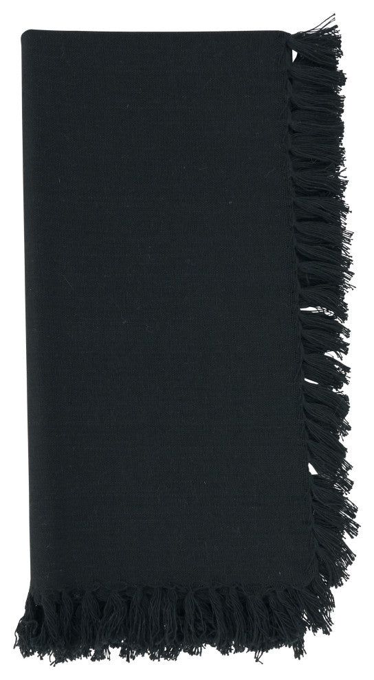 Table Napkins With Fringed Design (Set of 4), Black, 20"x20"
