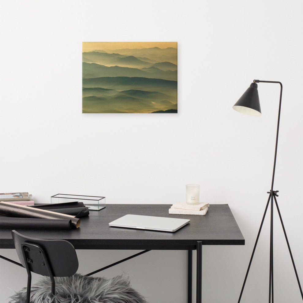 Foggy Mountain Layers at Sunset Landscape Photo Canvas Prints, 18" X 24"