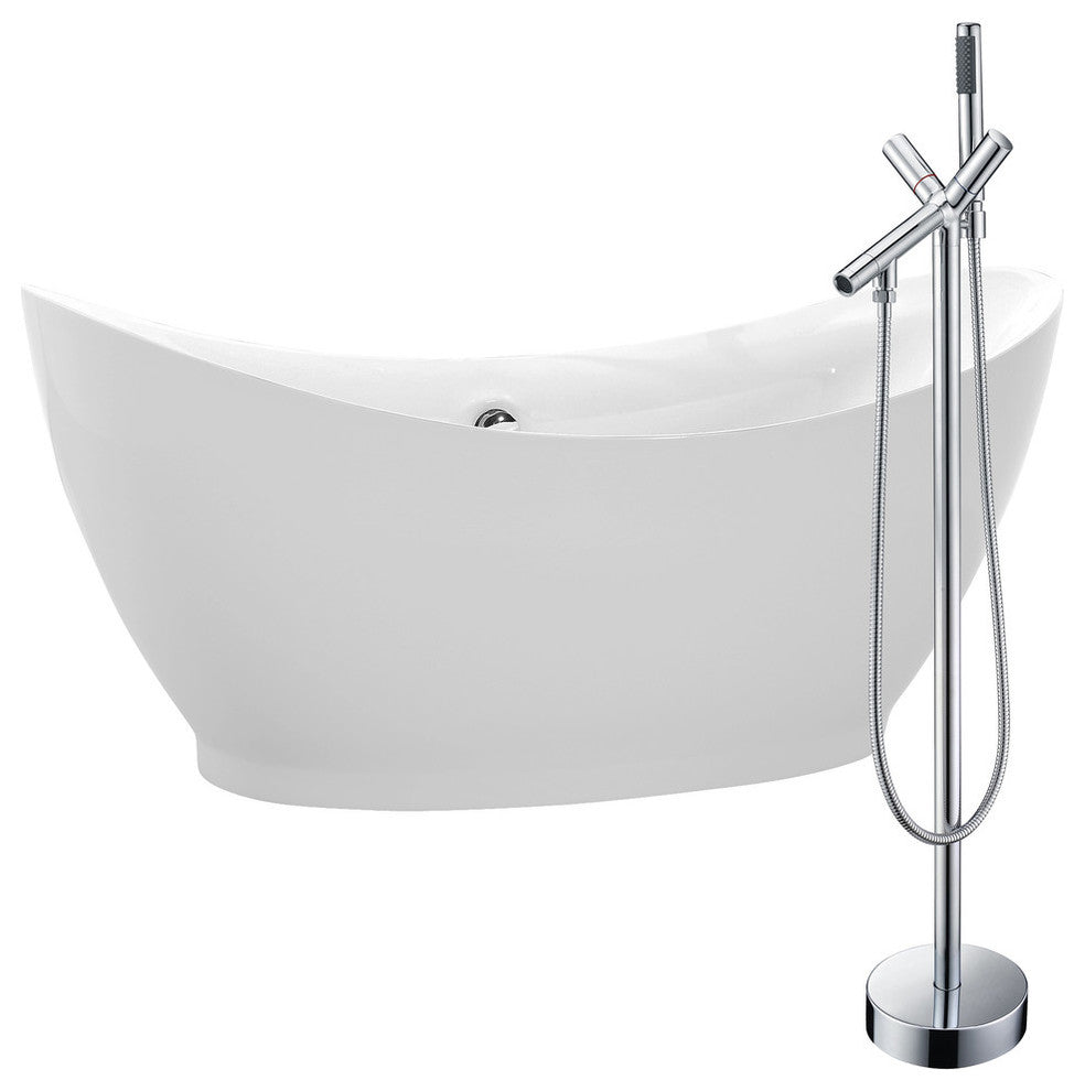 Reginald 68" Acrylic Soaking Bathtub, White, Havasu Faucet, Polished Chrome
