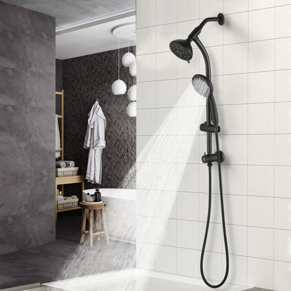 7 Spray Patterns Dual Shower Head with Slide Bar, Matte Black